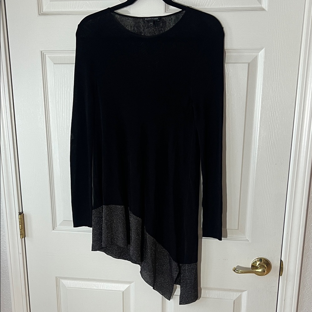 Eileen Fisher Black & Silver Asymmetrical Tunic‎ Top Dress, Sz XS